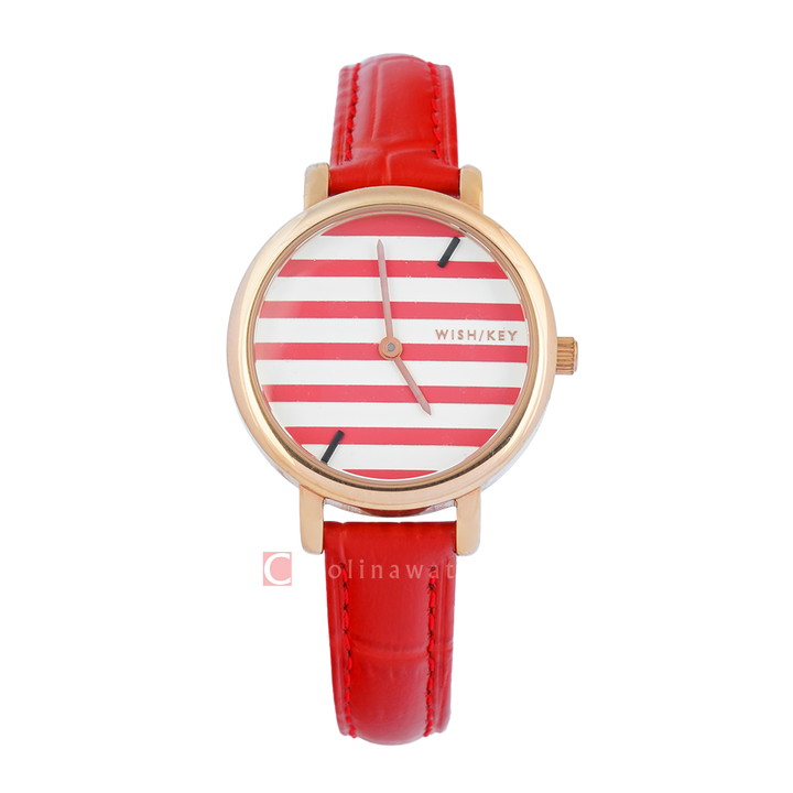 Jam Tangan WISH/KEY Calista WK2003RG/10 Women Analog Dial Pink Leather Strap