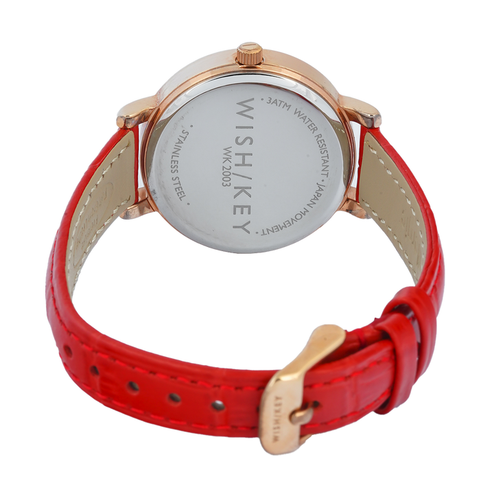 Jam Tangan WISH/KEY Calista WK2003RG/10 Women Analog Dial Pink Leather Strap