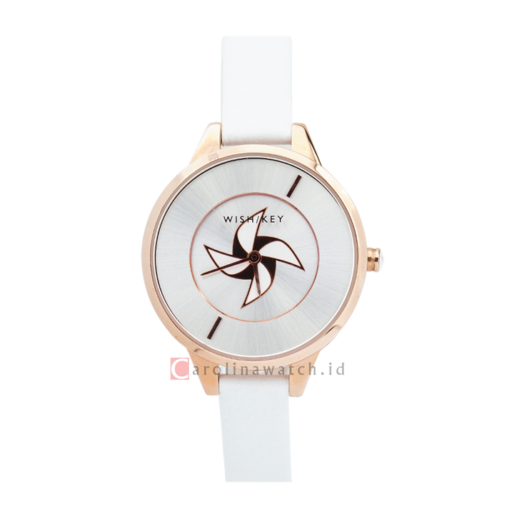 Jam Tangan WISH/KEY Emily WK2016RG/01 Women Analog Dial White Leather Strap