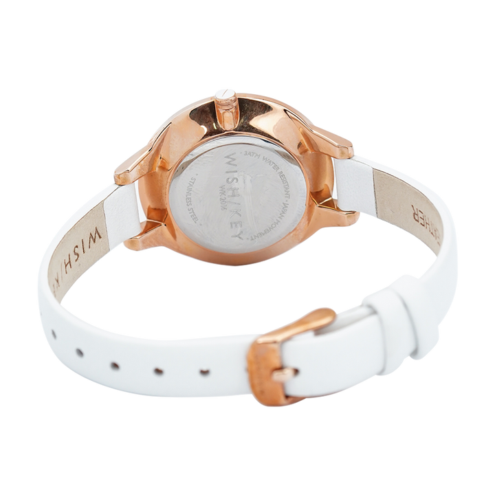 Jam Tangan WISH/KEY Emily WK2016RG/01 Women Analog Dial White Leather Strap