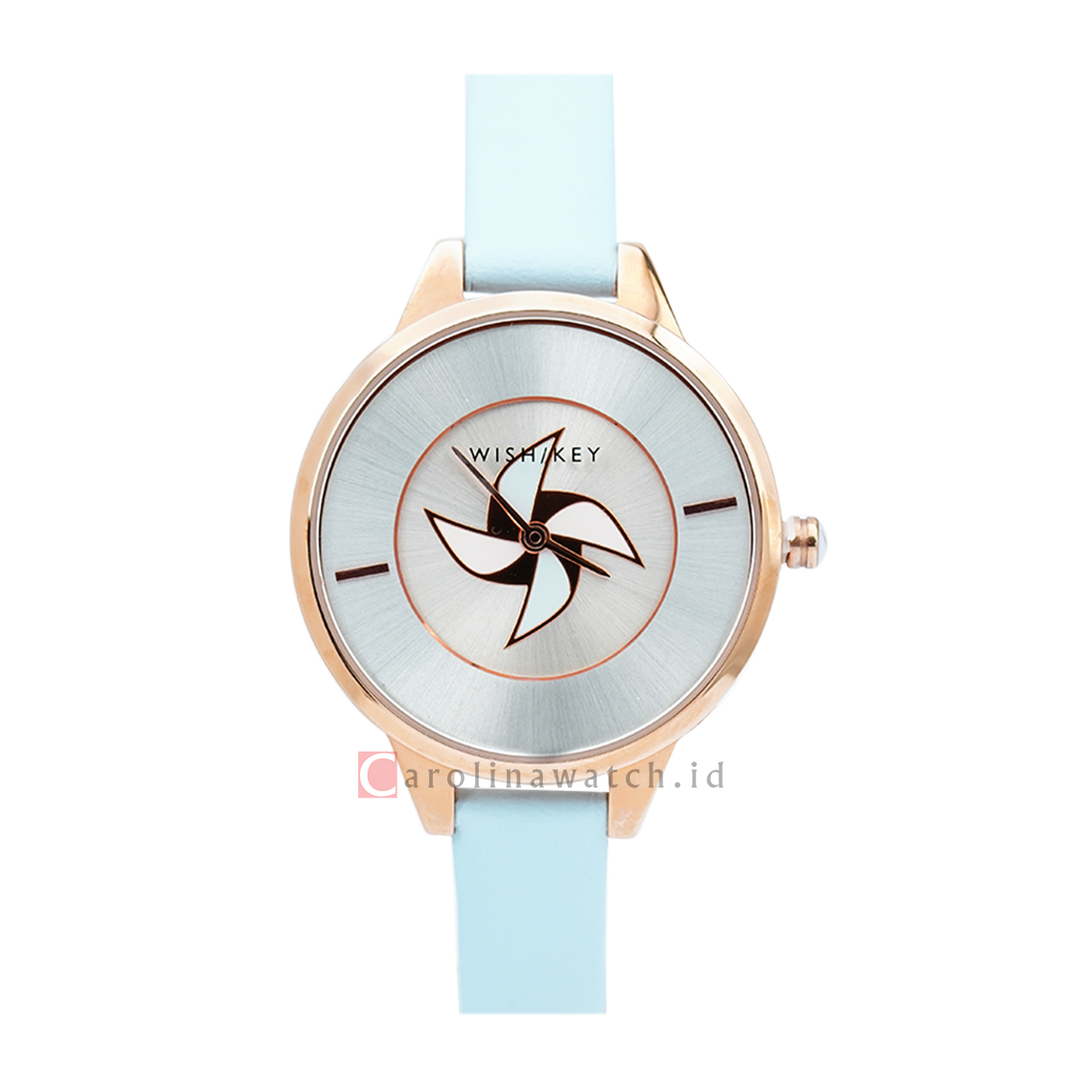 Jam Tangan WISH/KEY Emily WK2016RG/05 Women Analog Dial Blue Leather Strap