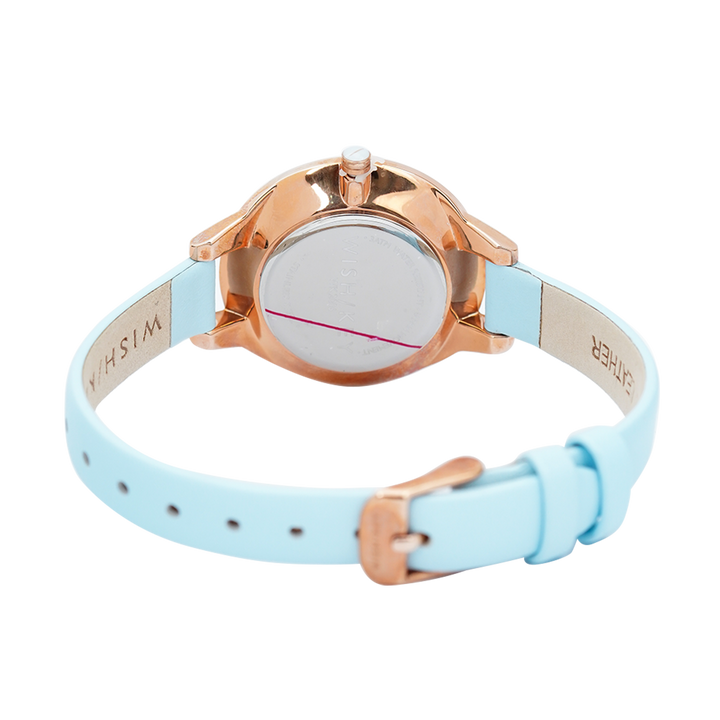 Jam Tangan WISH/KEY Emily WK2016RG/05 Women Analog Dial Blue Leather Strap