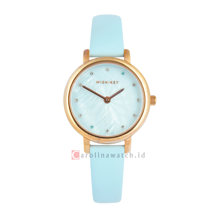 Jam Tangan WISH/KEY Sophia WK2018RG/05 Women Analog Dial Blue Leather Strap