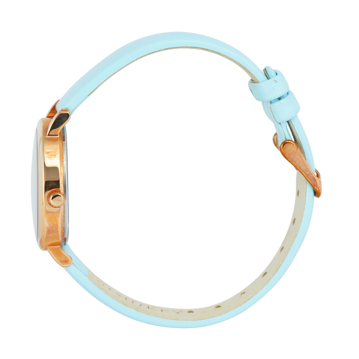 Jam Tangan WISH/KEY Sophia WK2018RG/05 Women Analog Dial Blue Leather Strap