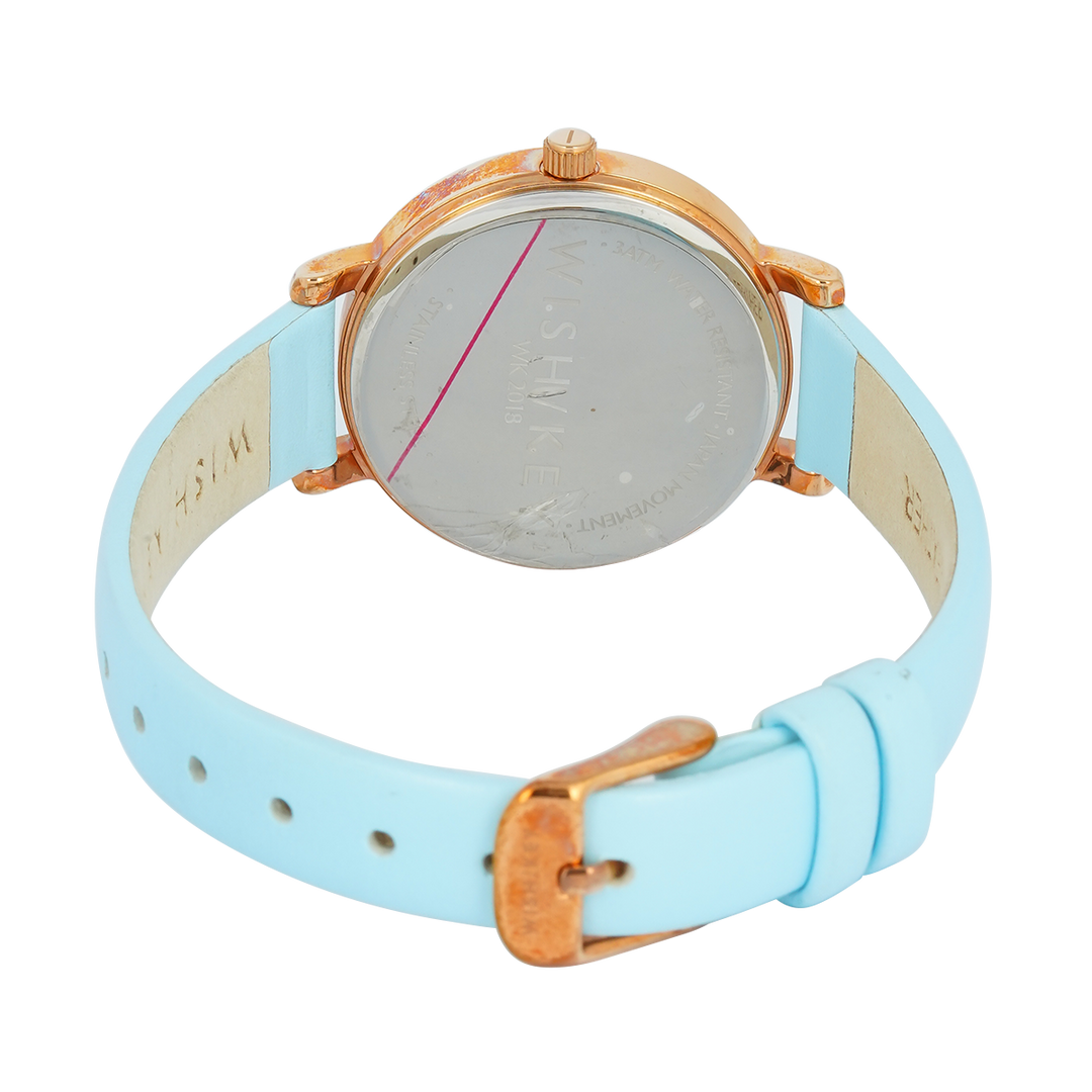 Jam Tangan WISH/KEY Sophia WK2018RG/05 Women Analog Dial Blue Leather Strap