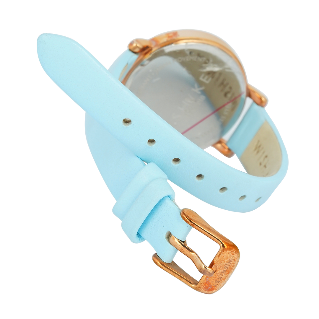 Jam Tangan WISH/KEY Sophia WK2018RG/05 Women Analog Dial Blue Leather Strap