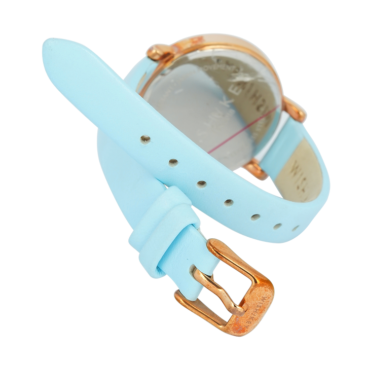 Jam Tangan WISH/KEY Sophia WK2018RG/05 Women Analog Dial Blue Leather Strap