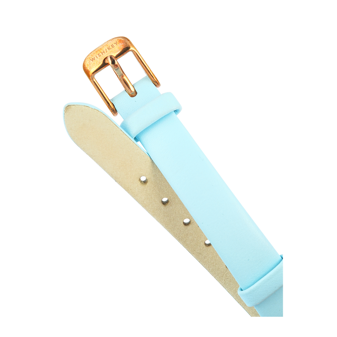 Jam Tangan WISH/KEY Sophia WK2018RG/05 Women Analog Dial Blue Leather Strap