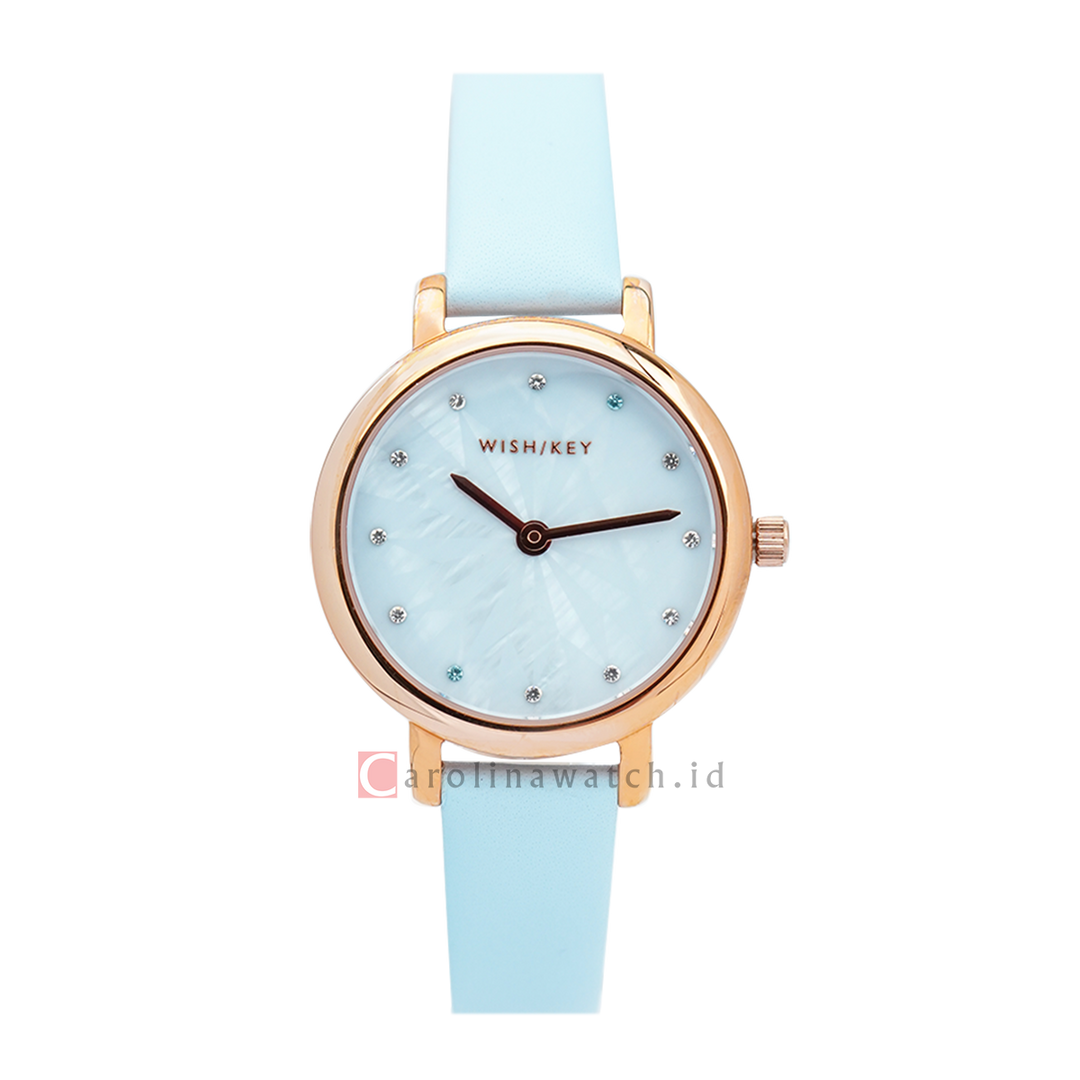 Jam Tangan WISH/KEY Sophia WK2018RG/05 Women Analog Dial Blue Leather Strap