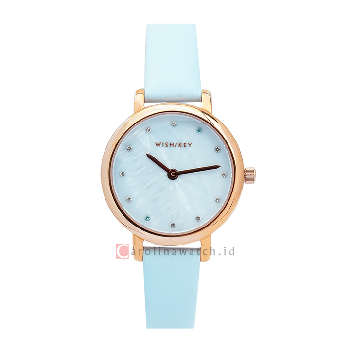 Jam Tangan WISH/KEY Sophia WK2018RG/05 Women Analog Dial Blue Leather Strap