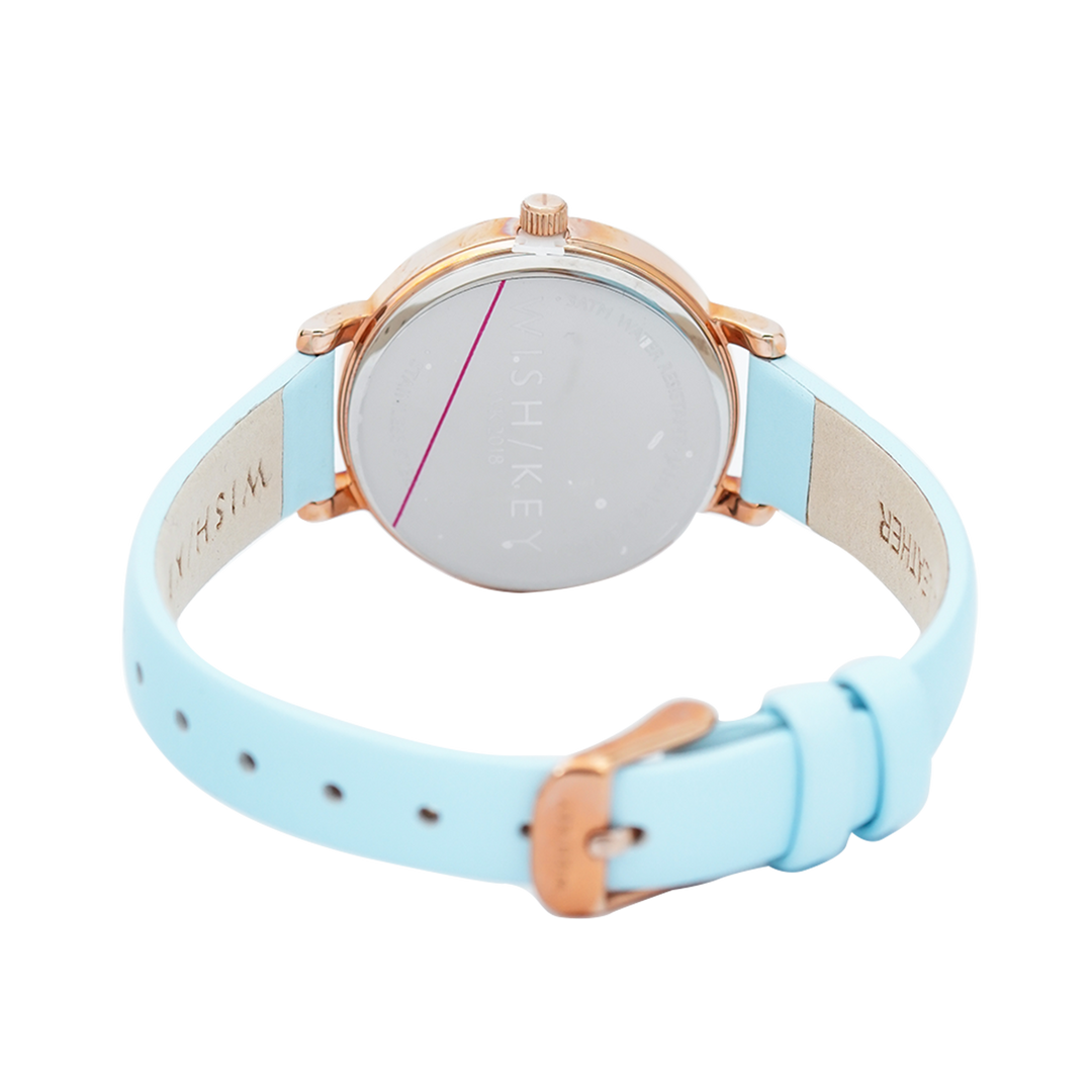 Jam Tangan WISH/KEY Sophia WK2018RG/05 Women Analog Dial Blue Leather Strap