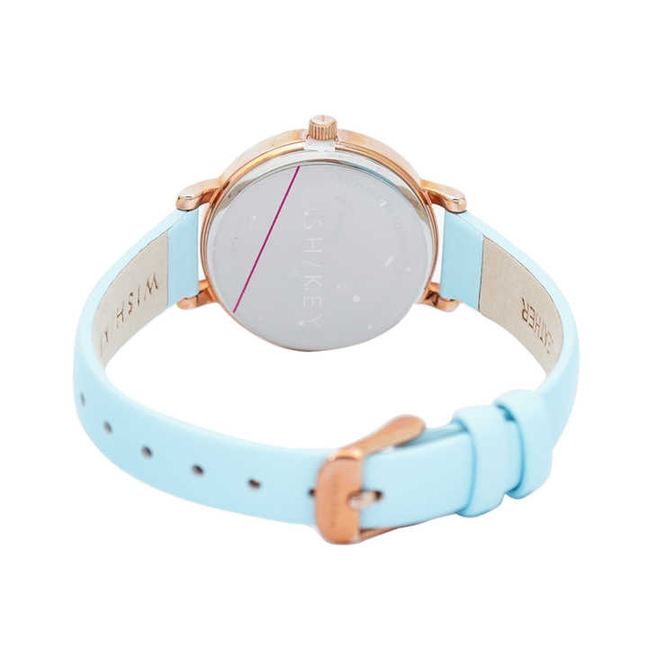 Jam Tangan WISH/KEY Sophia WK2018RG/05 Women Analog Dial Blue Leather Strap