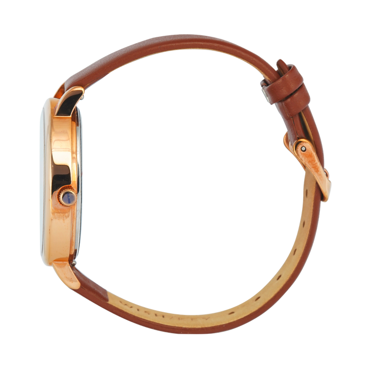 Jam Tangan WISH/KEY WK4024RG/06SET Women Analog Dial Brown Leather Strap