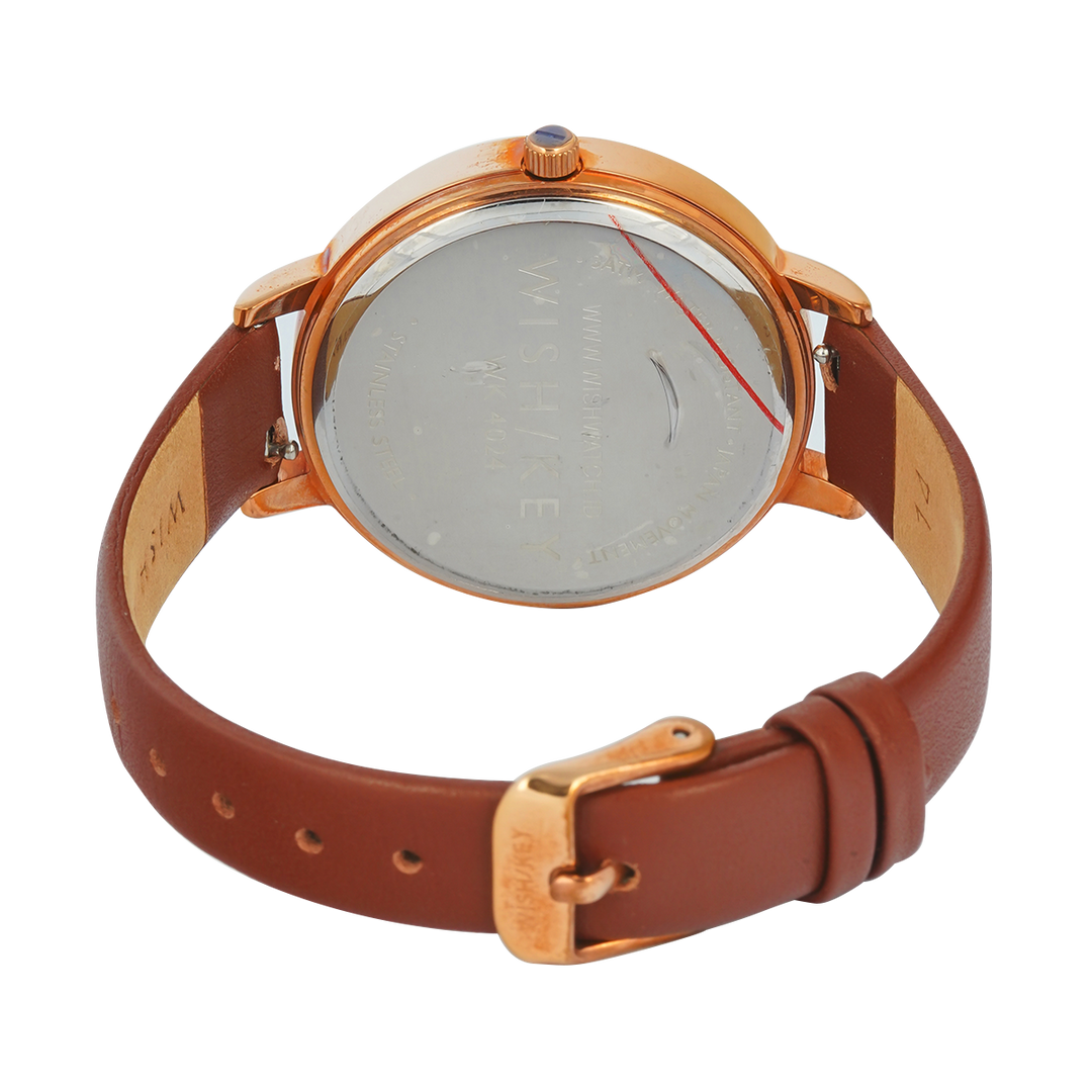 Jam Tangan WISH/KEY WK4024RG/06SET Women Analog Dial Brown Leather Strap