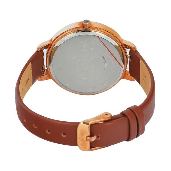 Jam Tangan WISH/KEY WK4024RG/06SET Women Analog Dial Brown Leather Strap