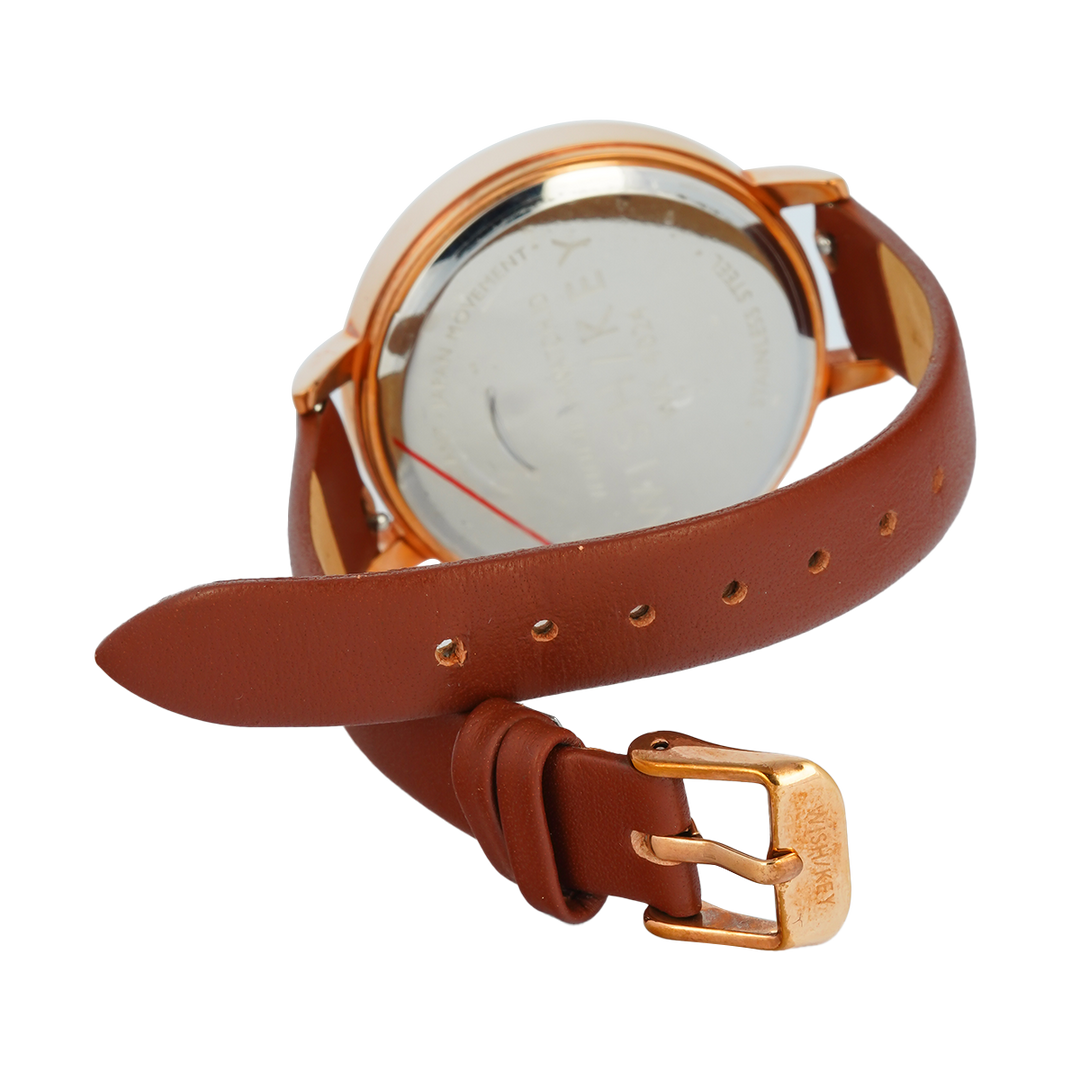 Jam Tangan WISH/KEY WK4024RG/06SET Women Analog Dial Brown Leather Strap
