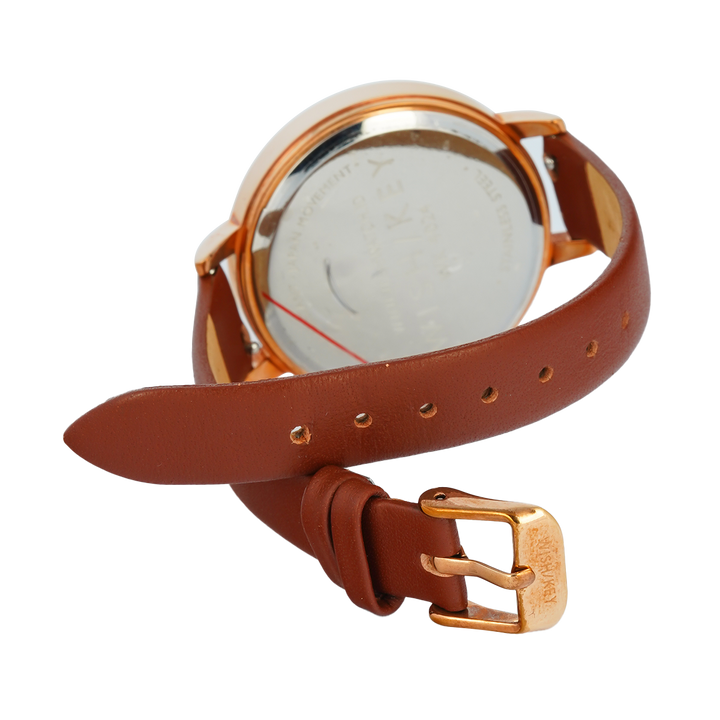 Jam Tangan WISH/KEY WK4024RG/06SET Women Analog Dial Brown Leather Strap