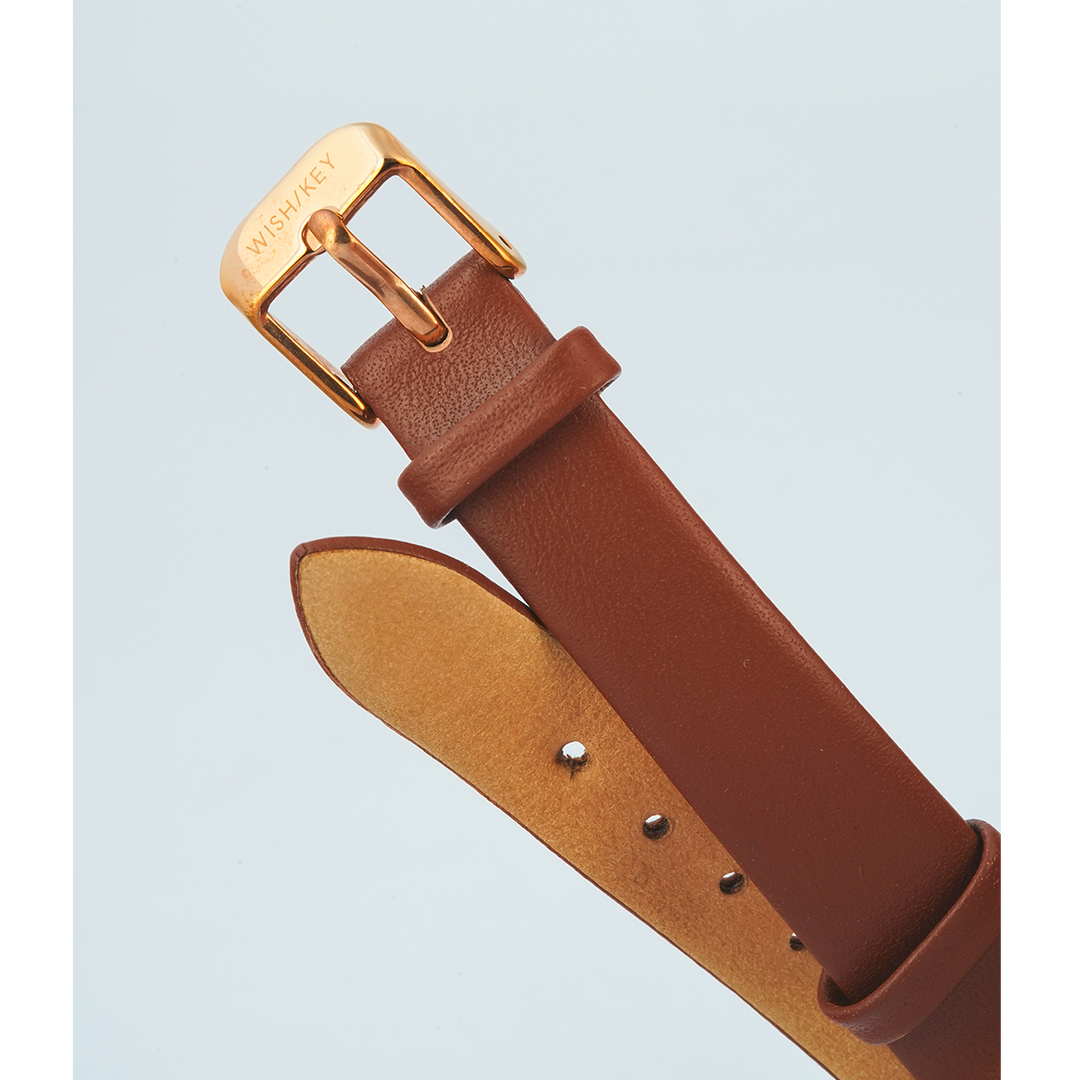 Jam Tangan WISH/KEY WK4024RG/06SET Women Analog Dial Brown Leather Strap