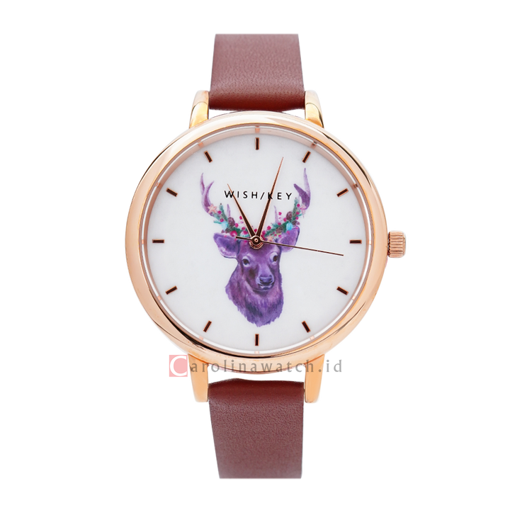 Jam Tangan WISH/KEY WK4024RG/06SET Women Analog Dial Brown Leather Strap