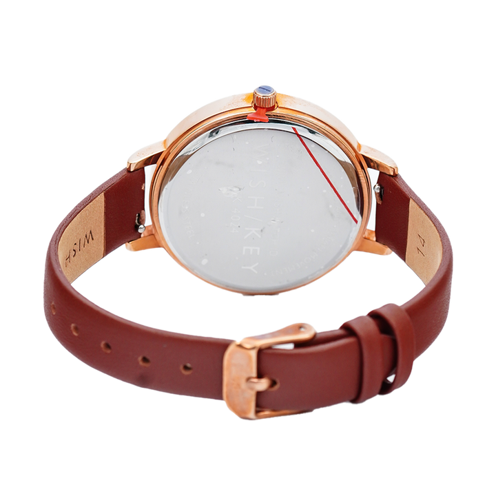 Jam Tangan WISH/KEY WK4024RG/06SET Women Analog Dial Brown Leather Strap