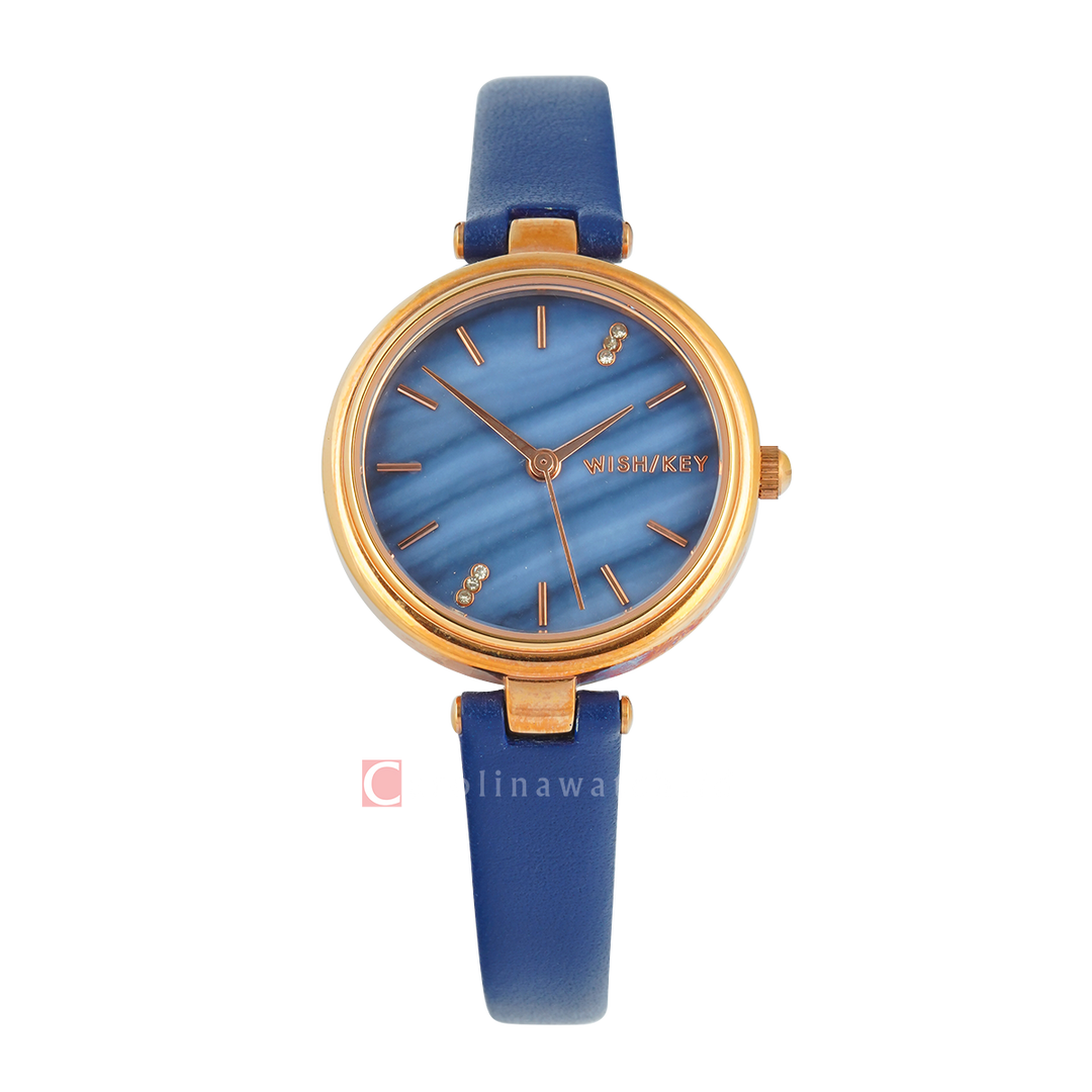 Jam Tangan WISH/KEY Abigail WK5001RG/04 Women Analog Dial Blue Leather Strap