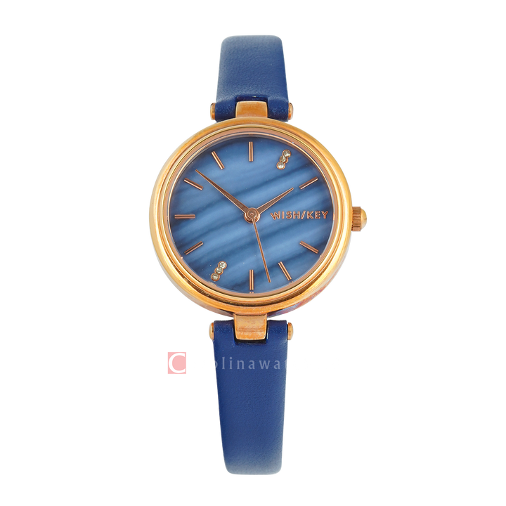 Jam Tangan WISH/KEY Abigail WK5001RG/04 Women Analog Dial Blue Leather Strap