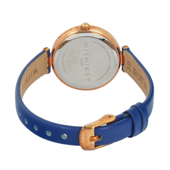 Jam Tangan WISH/KEY Abigail WK5001RG/04 Women Analog Dial Blue Leather Strap