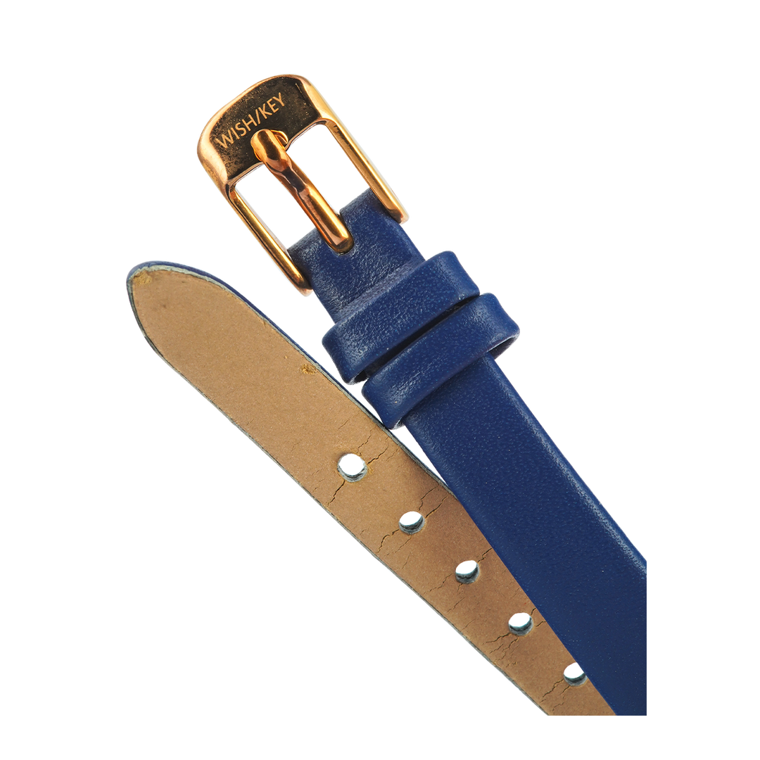 Jam Tangan WISH/KEY Abigail WK5001RG/04 Women Analog Dial Blue Leather Strap