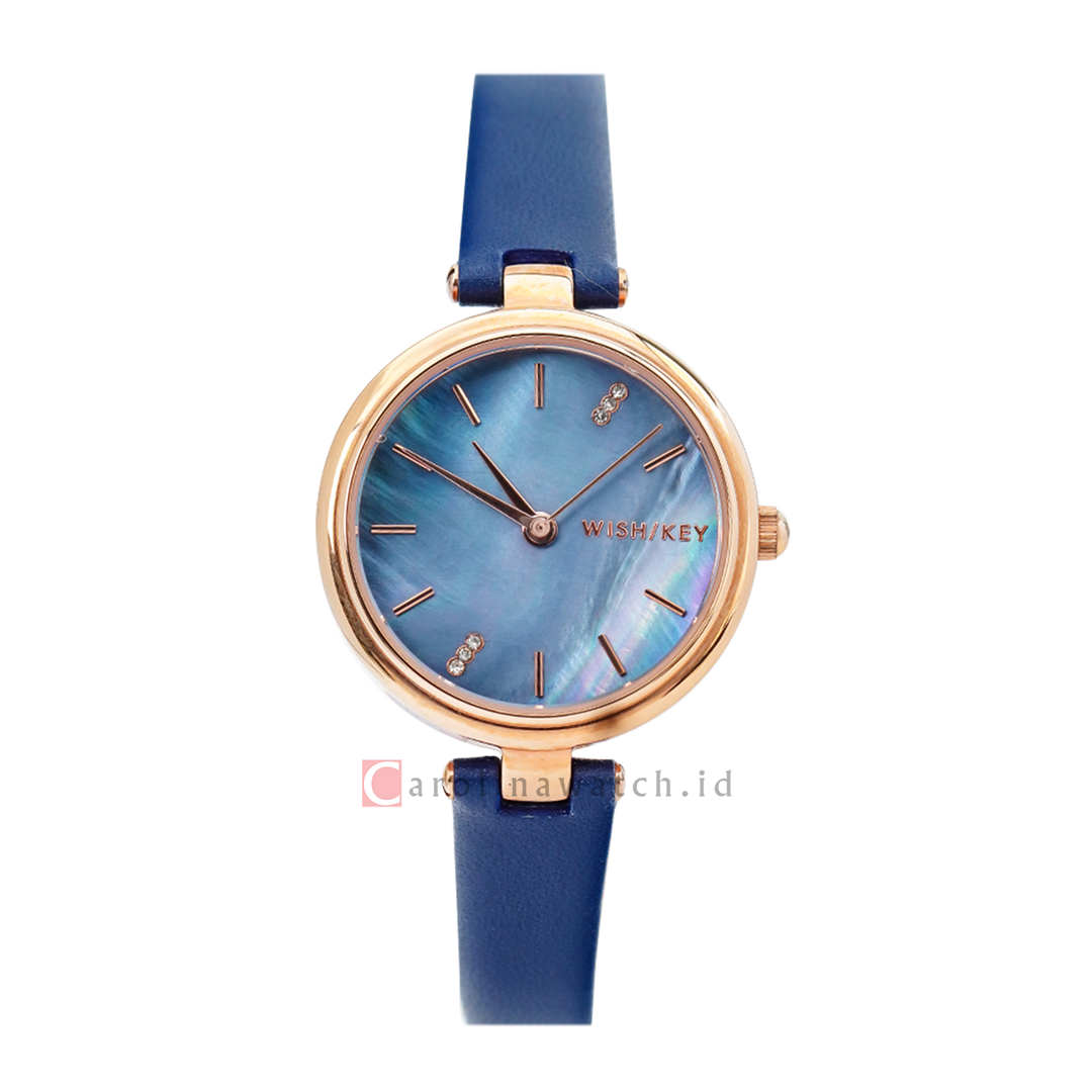 Jam Tangan WISH/KEY Abigail WK5001RG/04 Women Analog Dial Blue Leather Strap