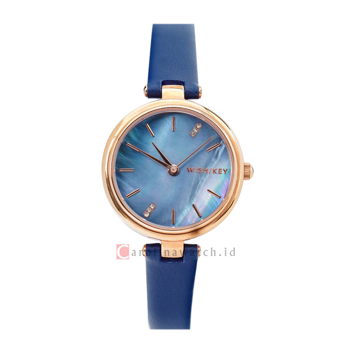 Jam Tangan WISH/KEY Abigail WK5001RG/04 Women Analog Dial Blue Leather Strap