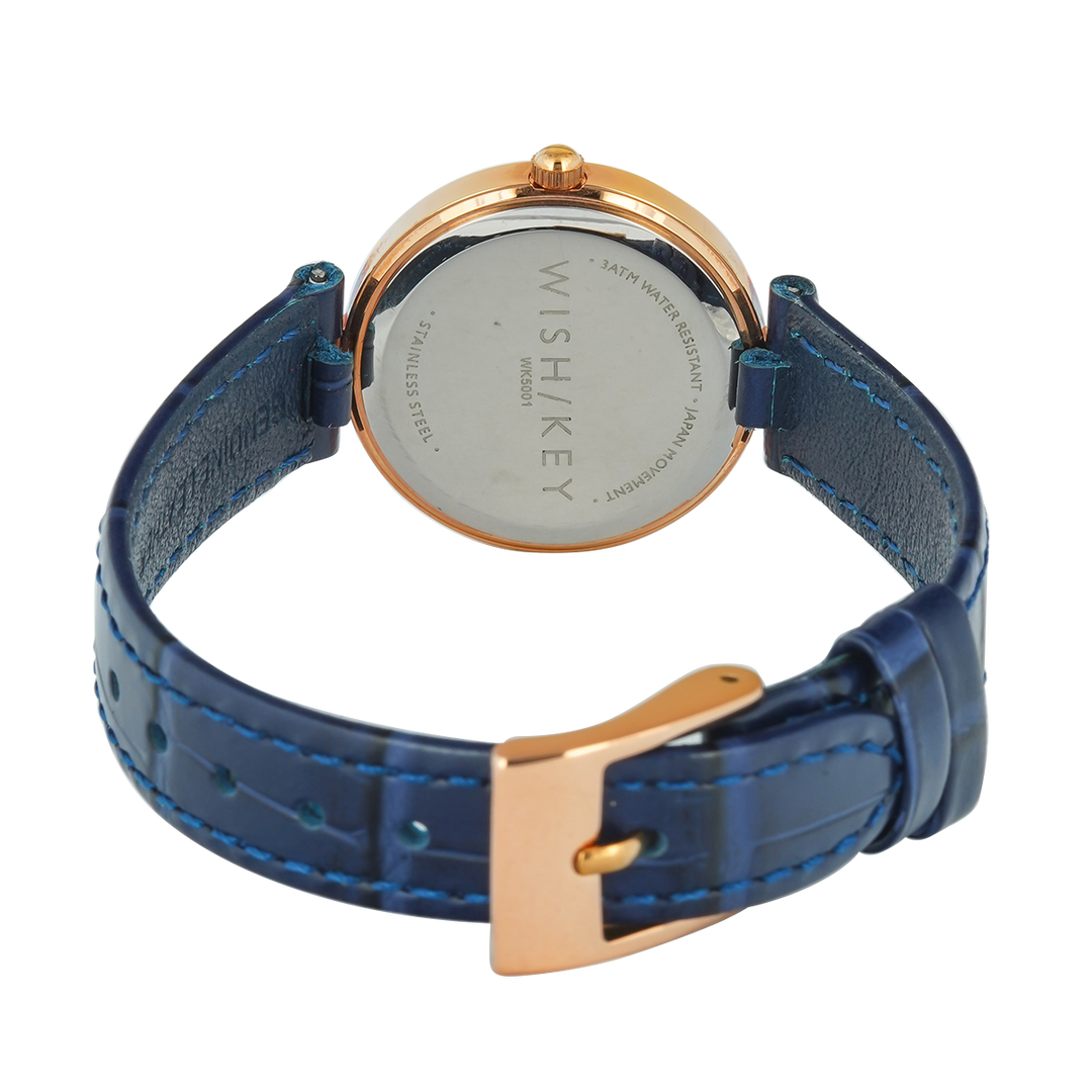 Jam Tangan WISH/KEY Abigail WK5001RG/04 Women Analog Dial Blue Leather Strap