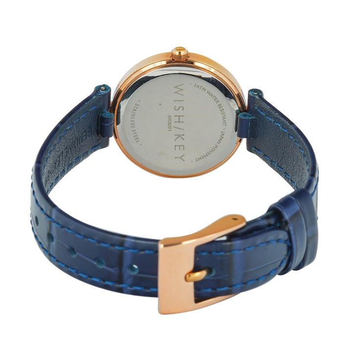 Jam Tangan WISH/KEY Abigail WK5001RG/04 Women Analog Dial Blue Leather Strap