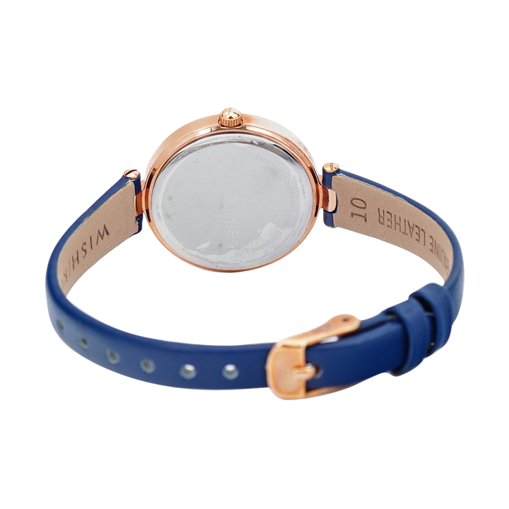 Jam Tangan WISH/KEY Abigail WK5001RG/04 Women Analog Dial Blue Leather Strap