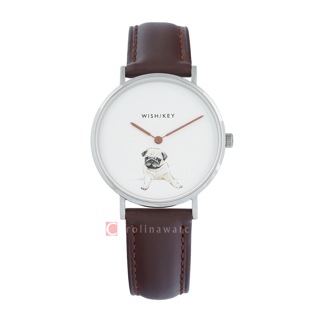 Jam Tangan WISH/KEY Poppy WK6012S/03D Women White Dial Black Leather Strap