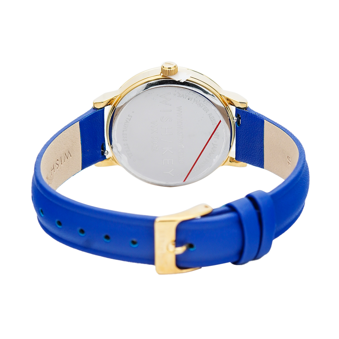 Jam Tangan WISH/KEY Rebecca WK9042G/04 Women Analog Dial Blue Leather Strap