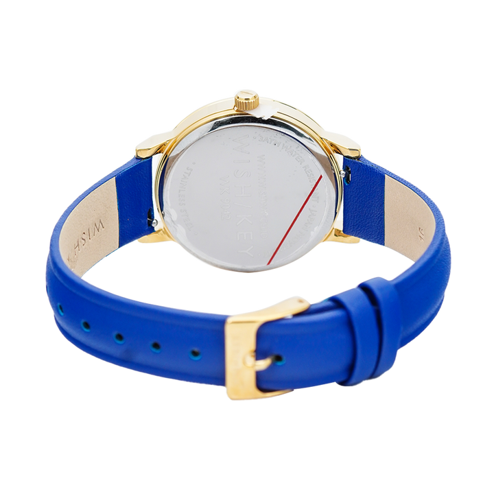 Jam Tangan WISH/KEY Rebecca WK9042G/04 Women Analog Dial Blue Leather Strap