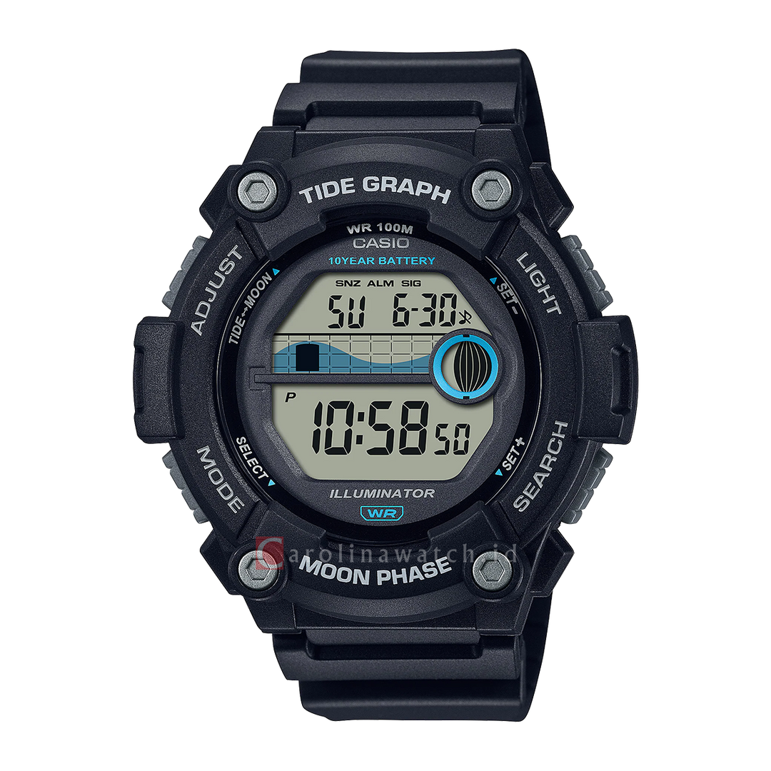 Jam Tangan Casio WS-1300H-1A Men Digital Dial Black Resin Band