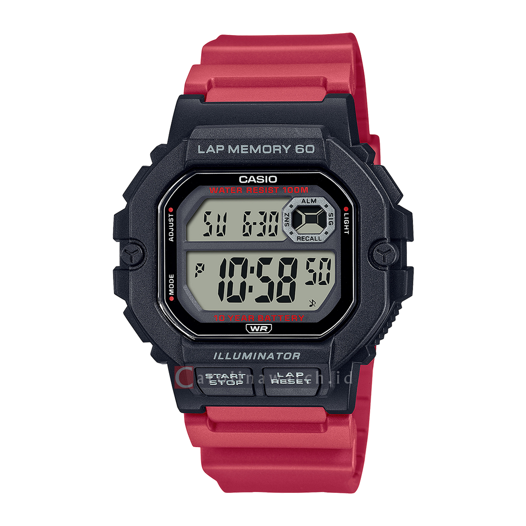 Jam Tangan Casio WS-1400H-4A Men Digital Dial Red Resin Band