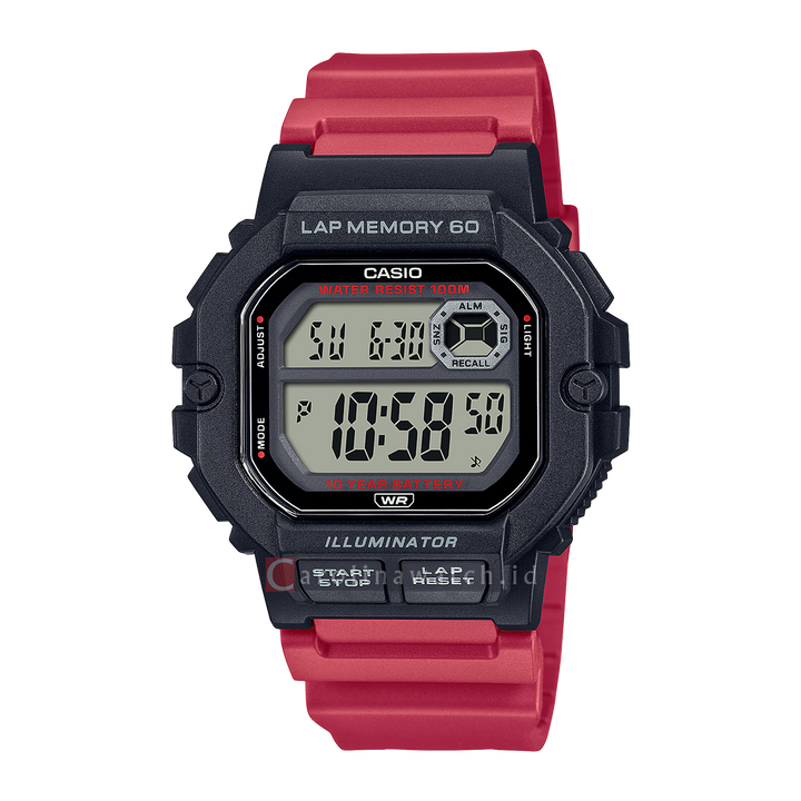 Jam Tangan Casio WS-1400H-4A Men Digital Dial Red Resin Band