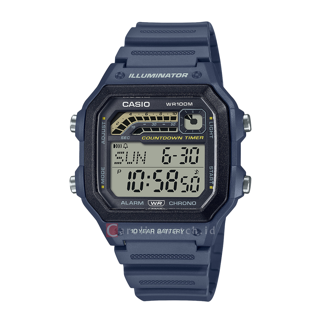 Jam Tangan Casio General WS-1600H-2A Men Digital Dial Aegean Blue Resin Band