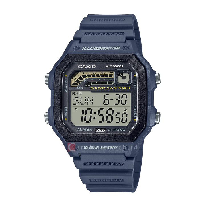 Jam Tangan Casio General WS-1600H-2A Men Digital Dial Aegean Blue Resin Band