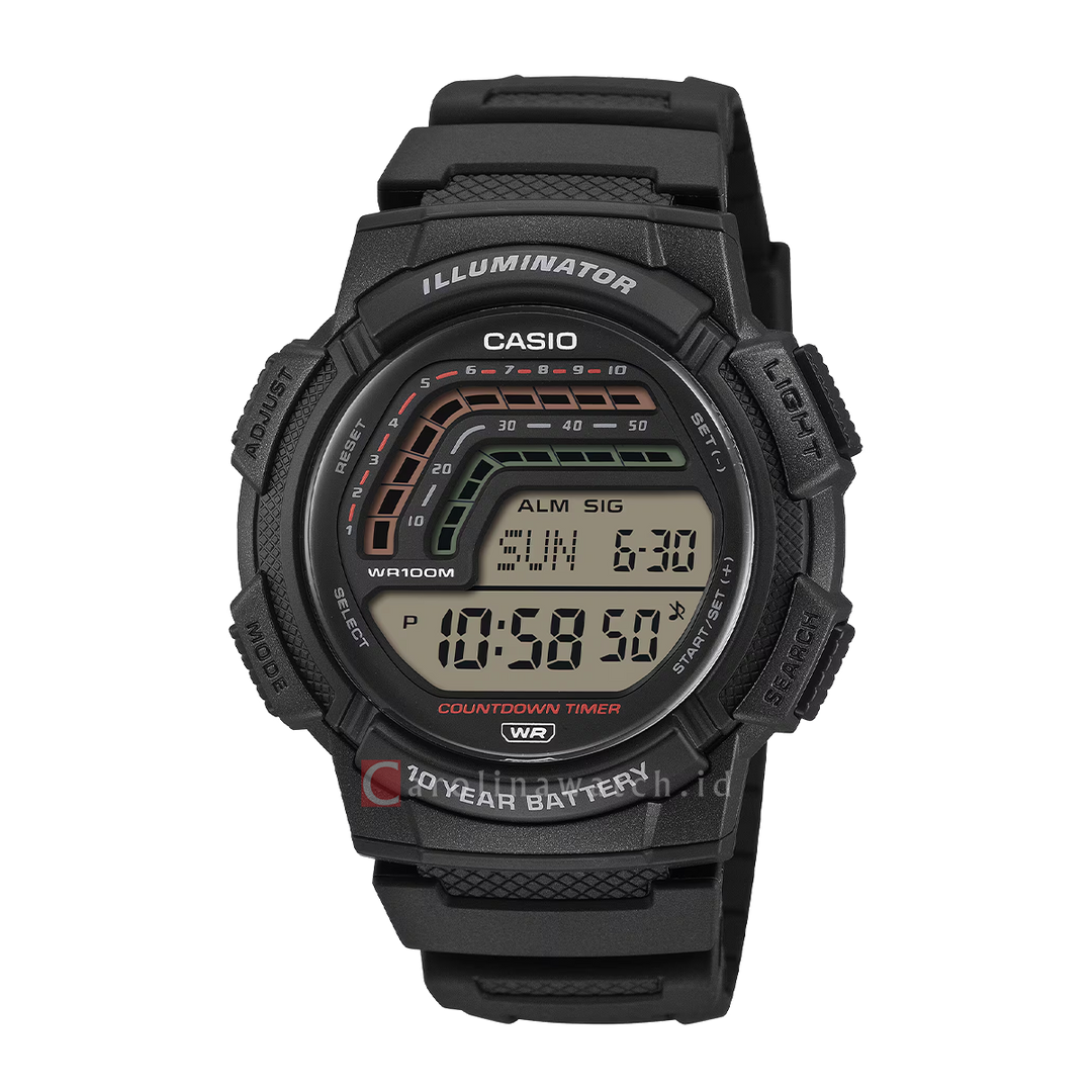 Jam Tangan CASIO WS-1800-1A Men Digital Dial Black Resin Band