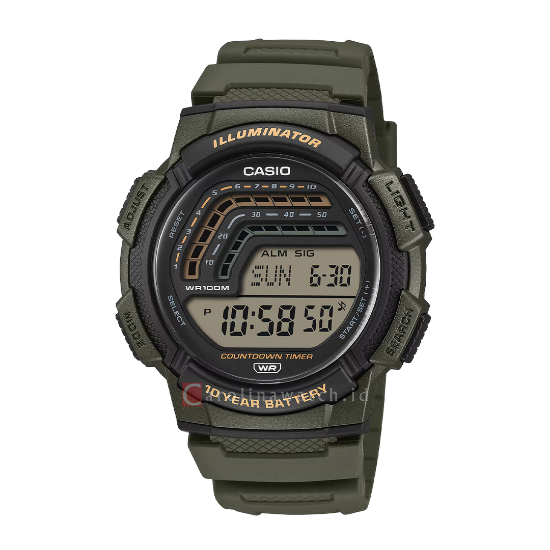 Jam Tangan CASIO WS-1800-3A Men Digital Dial Green Resin Band