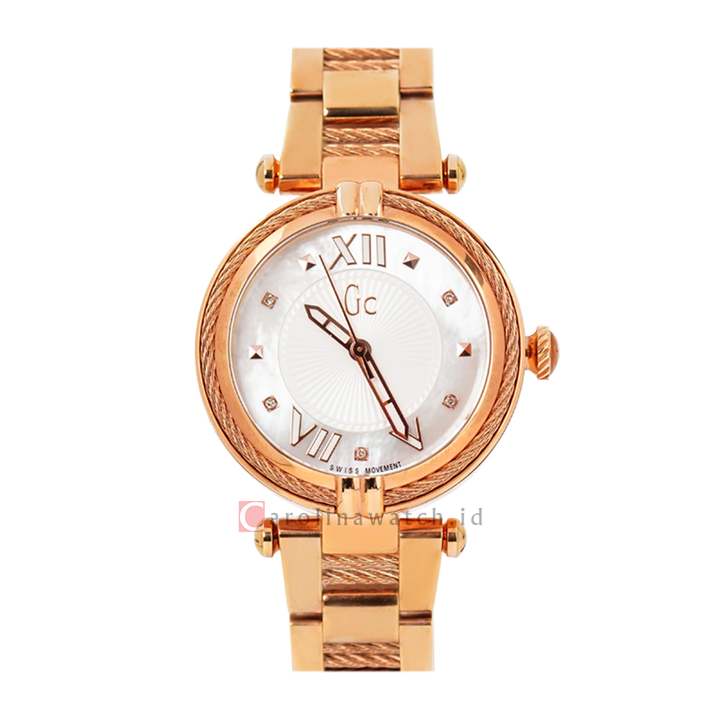 Jam Tangan GC Y18114L1 Women White Dial Gold Stainless Steel Strap