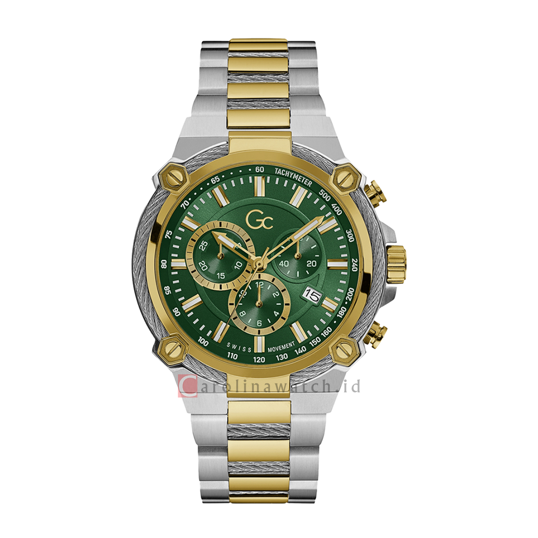 Jam Tangan GC Y24014G9MF Men Green Dial Gold Silver Stainless Steel Strap