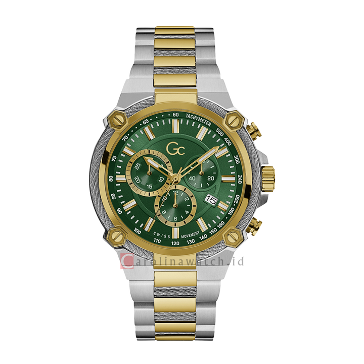 Jam Tangan GC Y24014G9MF Men Green Dial Gold Silver Stainless Steel Strap