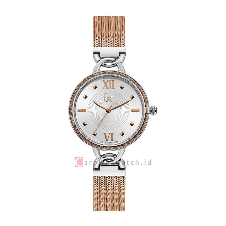 Jam Tangan GC Y49002L1 Women White Dial Rose Gold Stainless Steel Strap