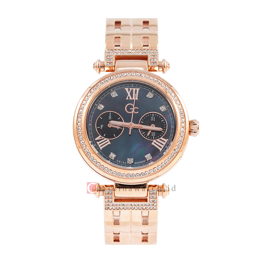 Jam Tangan GC Y78001L2MF Women Black Dial Rose Gold Stainless Steel Strap