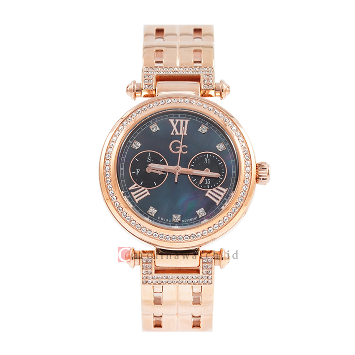 Jam Tangan GC Y78001L2MF Women Black Dial Rose Gold Stainless Steel Strap