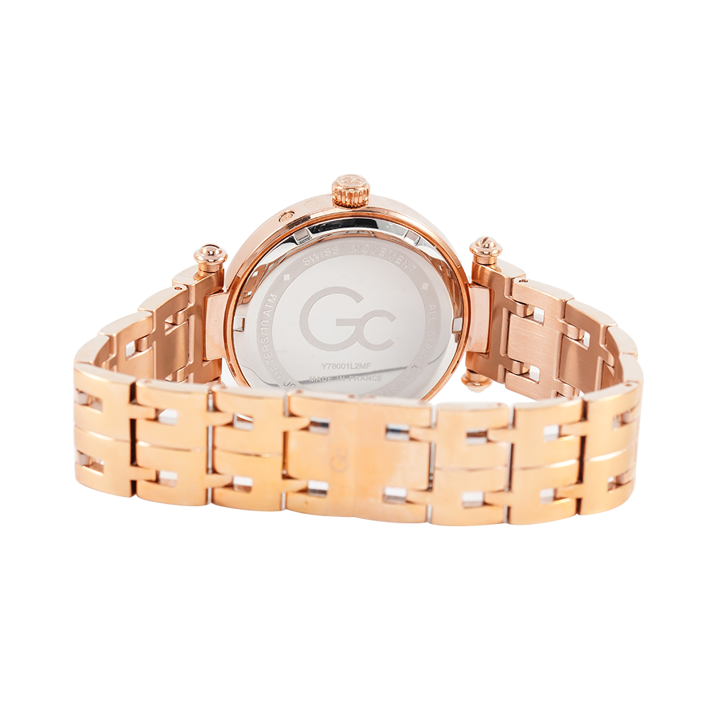 Jam Tangan GC Y78001L2MF Women Black Dial Rose Gold Stainless Steel Strap